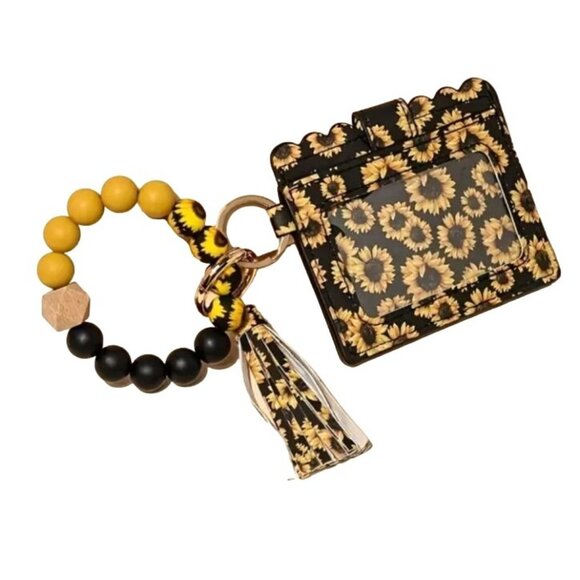 Teal/Aqua Faux Leather Card Holder With Tassel Keychain Wallet Wristlet NEW - Picture 3 of 3